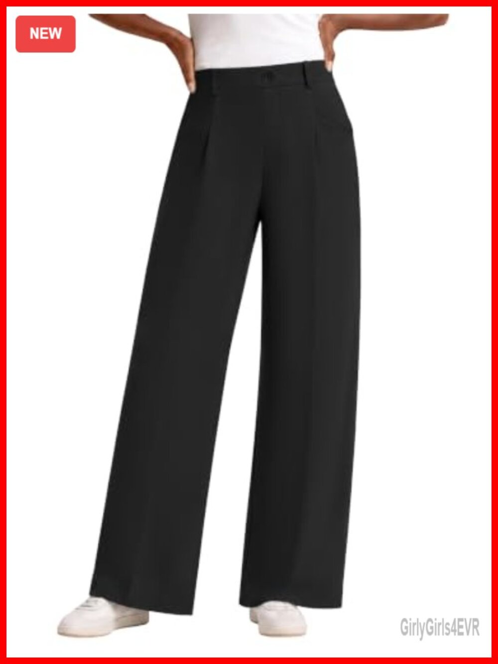 Wide Leg Work Pants with Pockets Stretchy Poly-Spandex Slacks